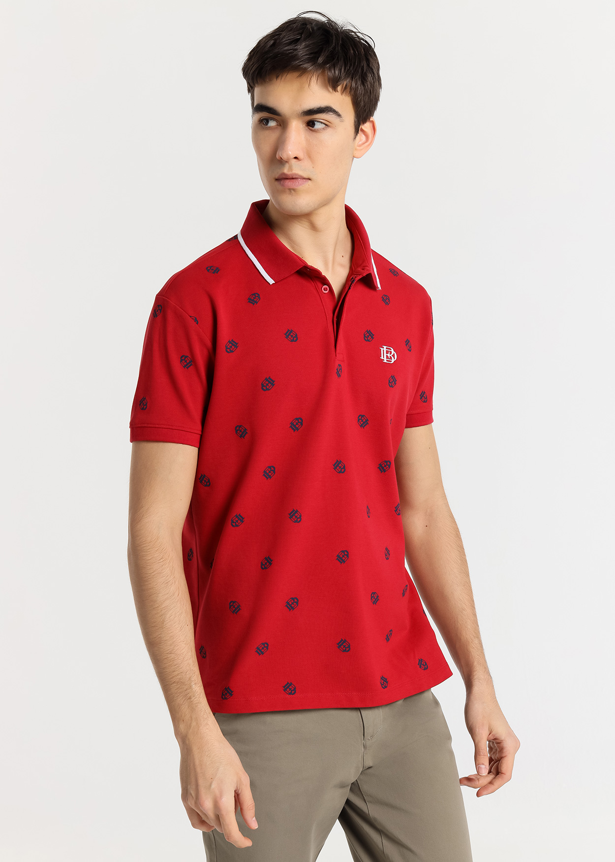 Pólo manga curta com mini estampa Vermelho