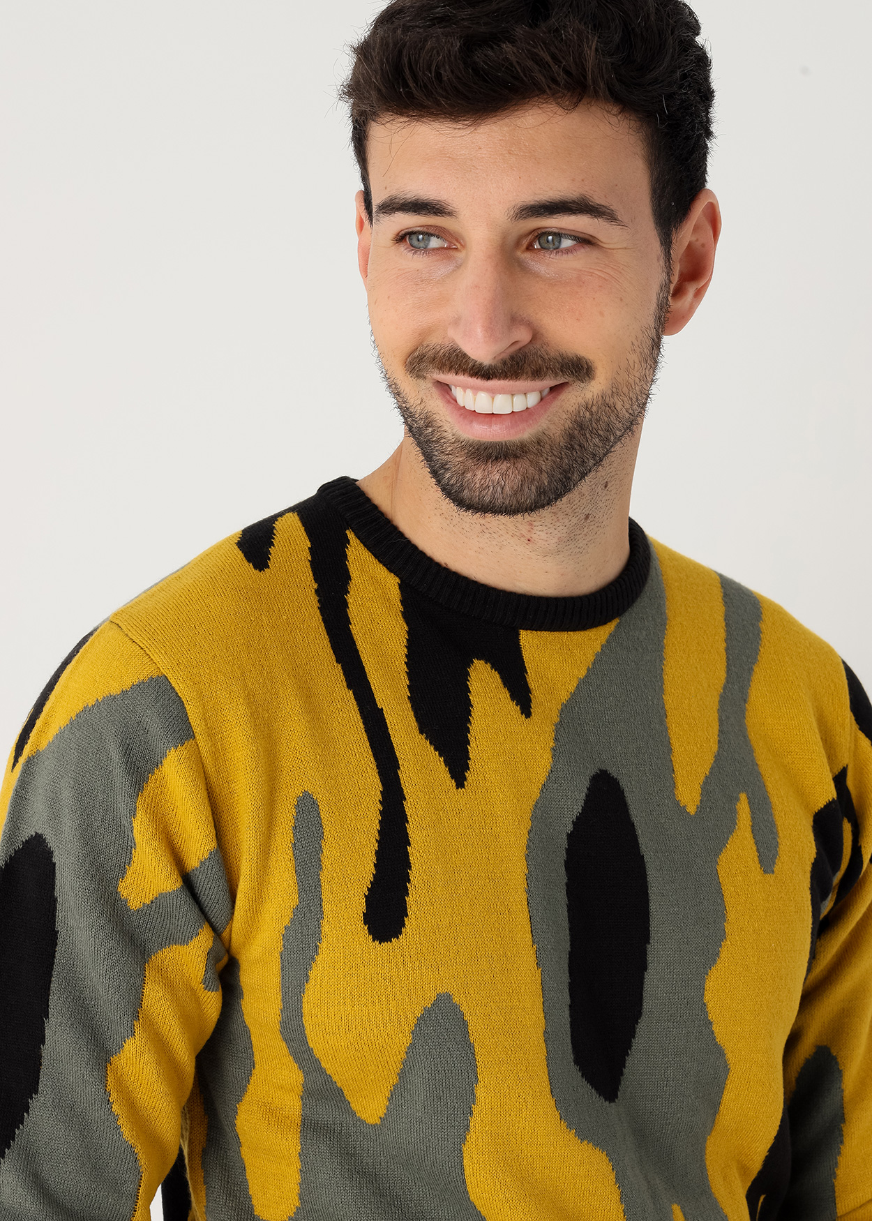 Camisola de malha jacquard com gola redonda Amarelo