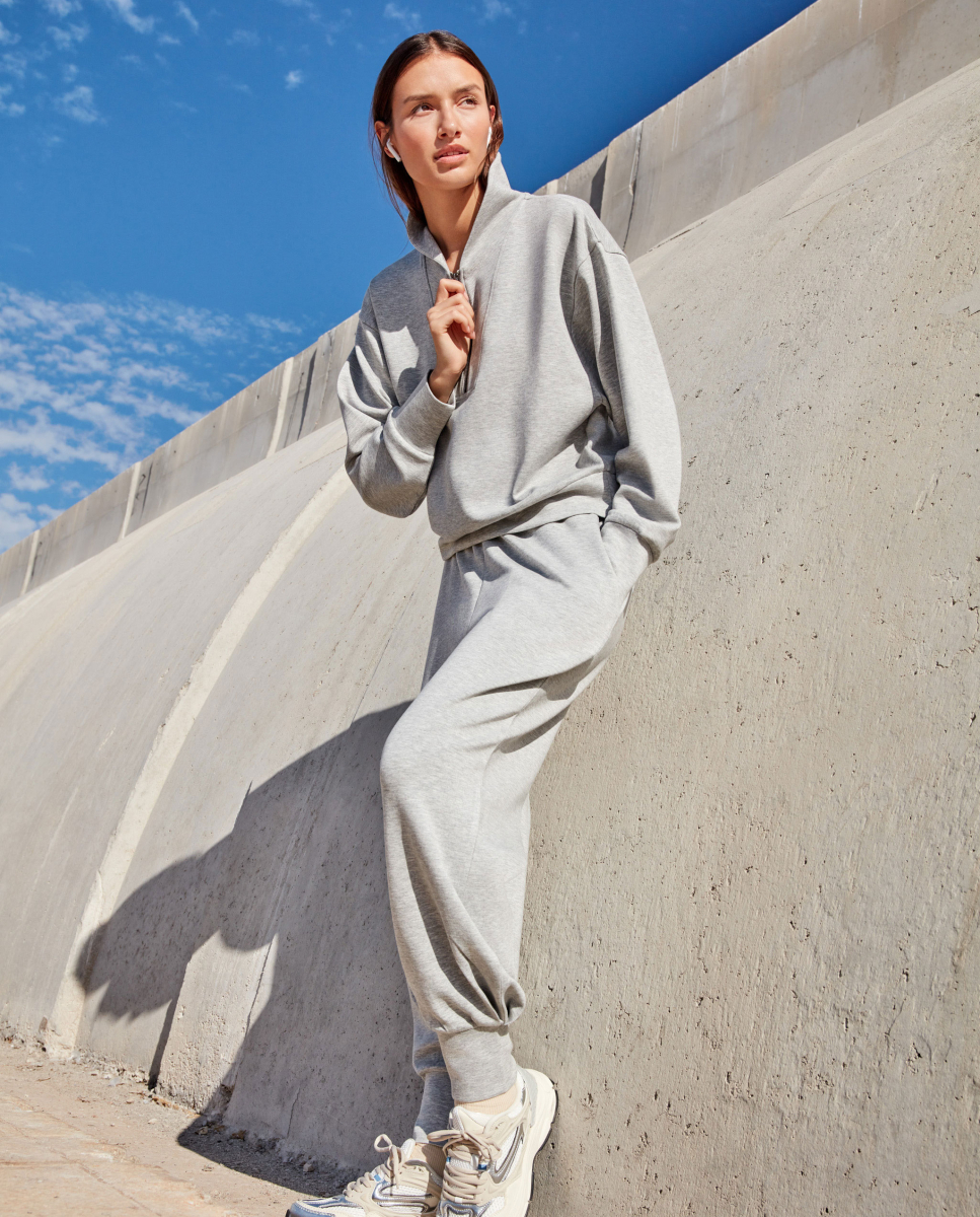 Sweatshirt com zíper duplo Cinzento