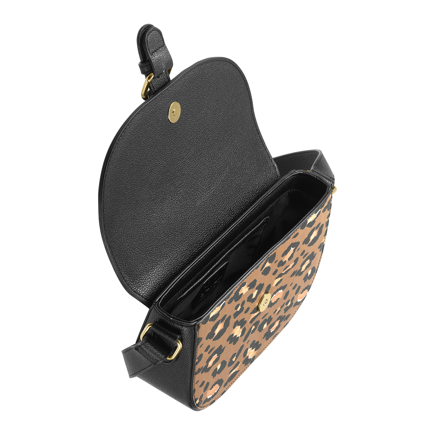 Mala Tiracolo Senhora Preto com Padrão Leopardo