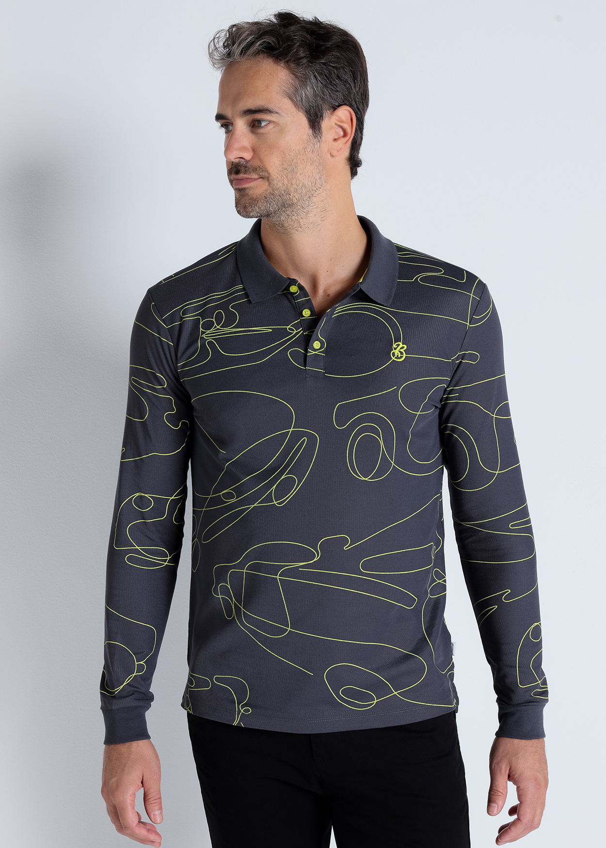 Pólo de manga comprida Cinzento