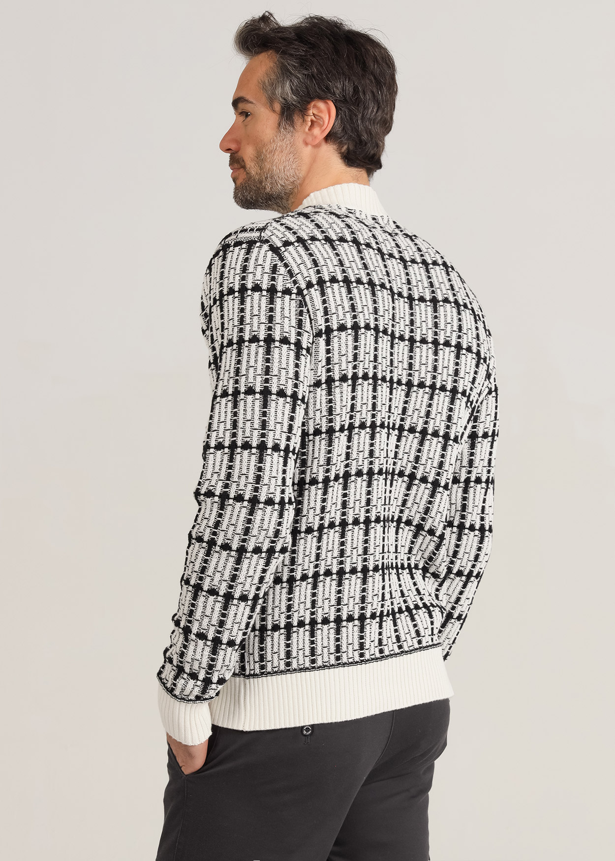 Camisola gola alta xadrez Branco