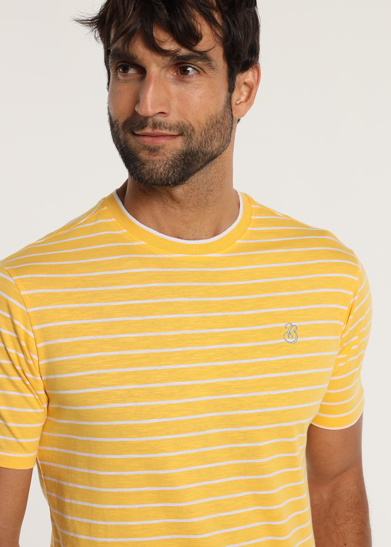 T-Shirt riscas de manga curta em tecido flamê Amarelo