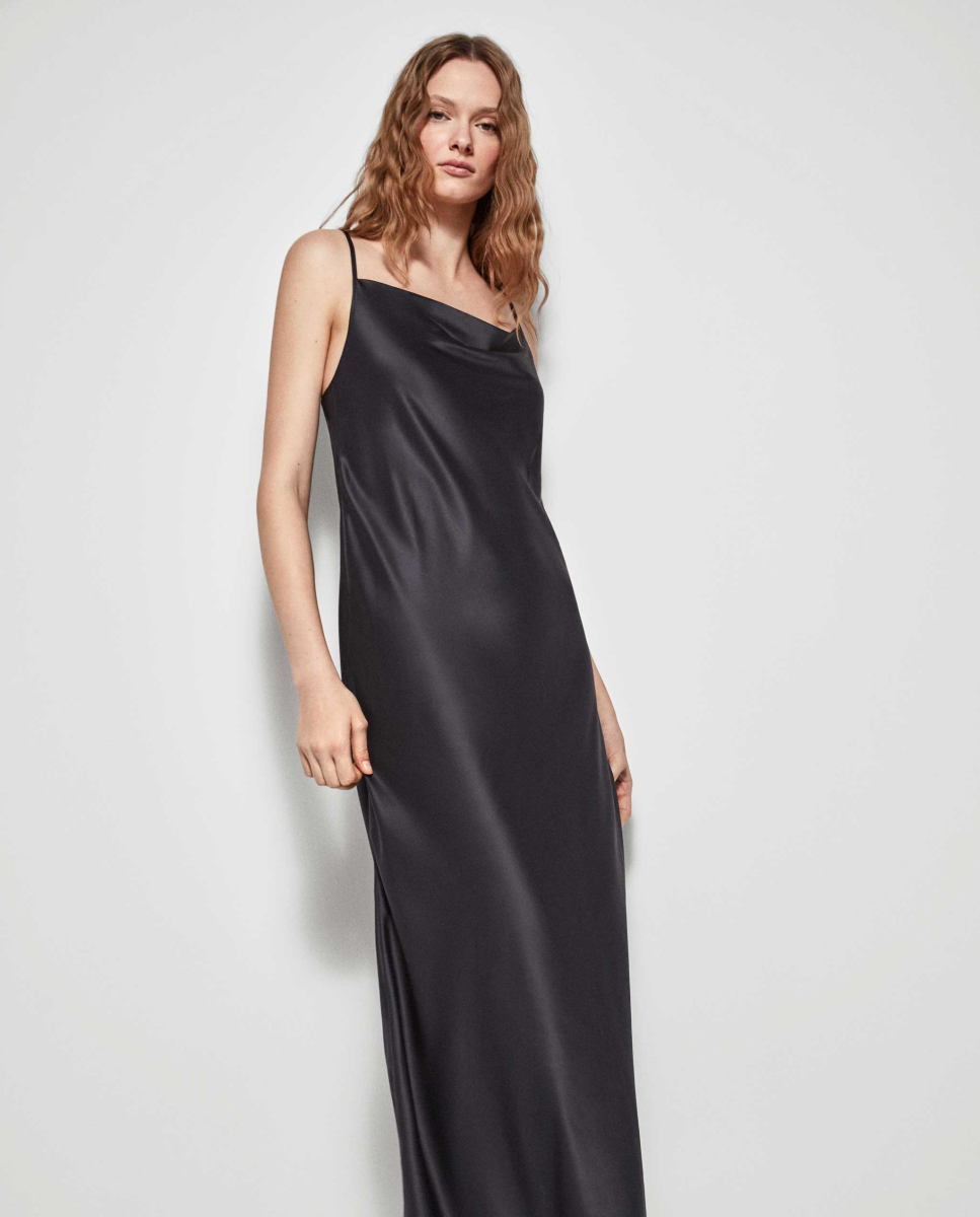 Vestido longo de cetim Preto