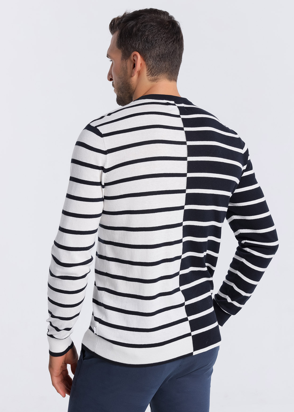 Camisola de gola redonda com riscas Azul