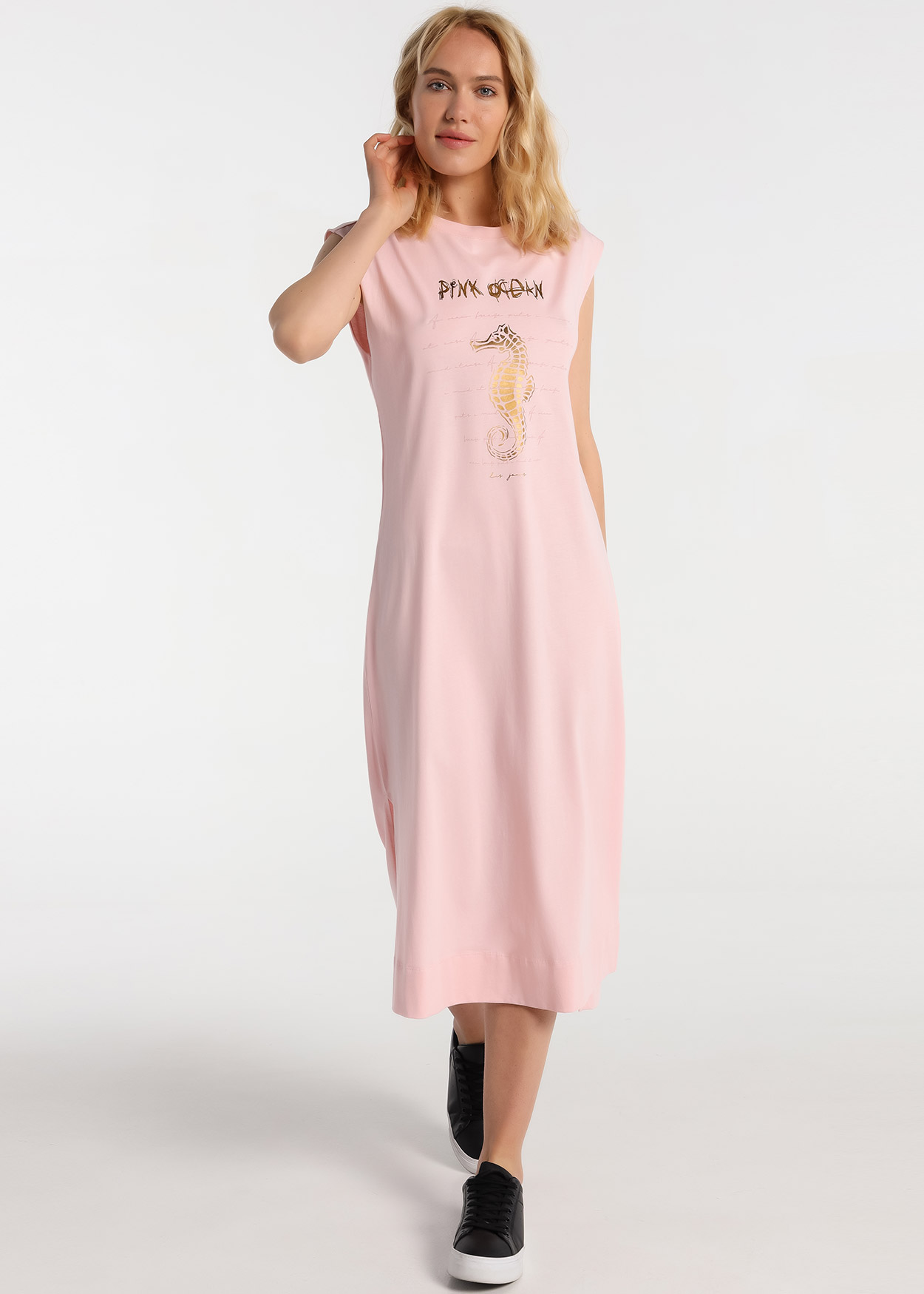 Vestido Comprido  Sin Mangas Con Grafica Senhora Rosa