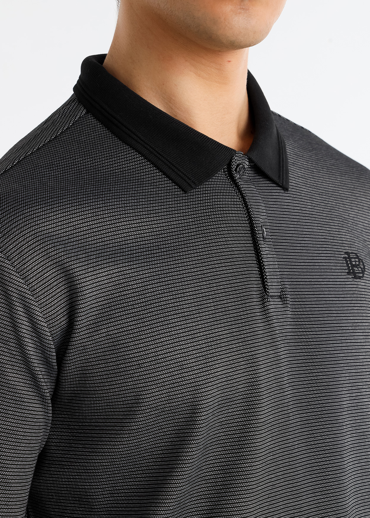 Pólo de manga comprida tecido jaquard Preto