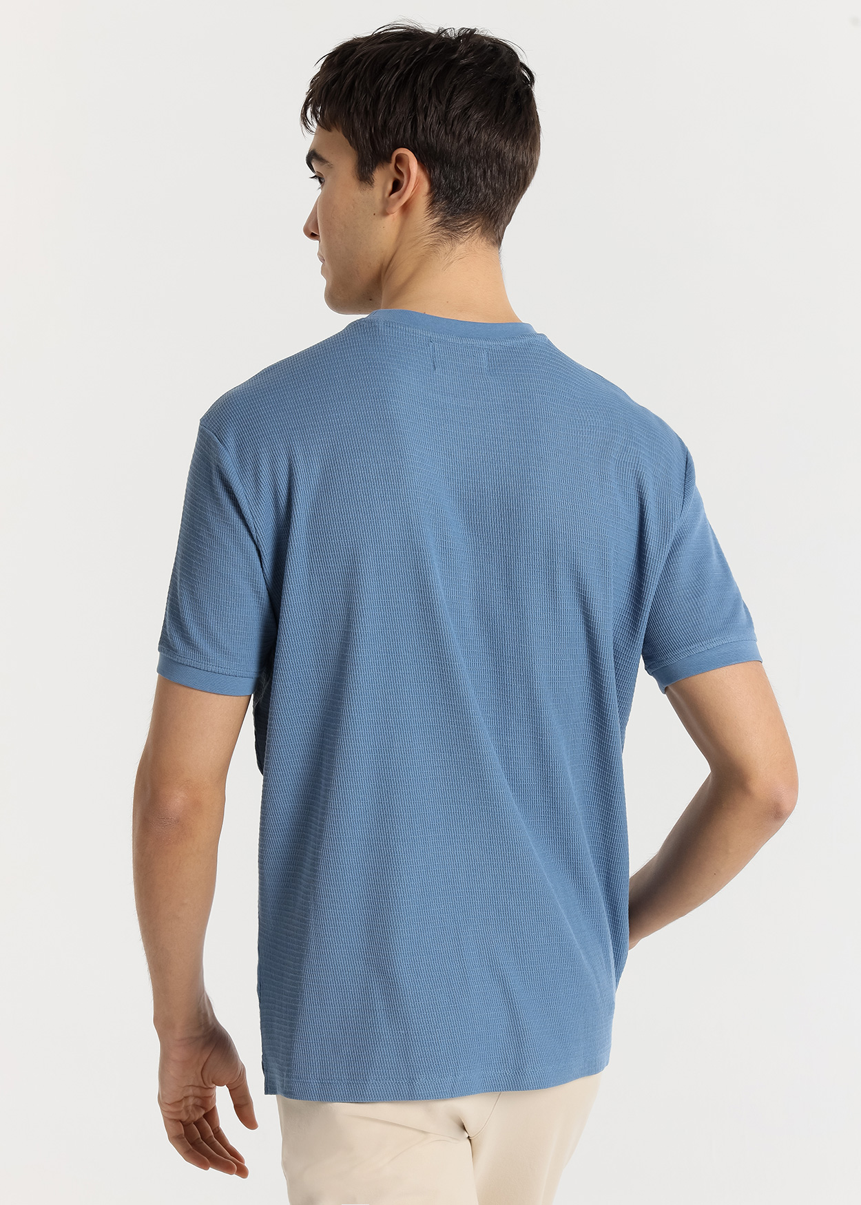 T-Shirt básica em tecido Jacquard Azul