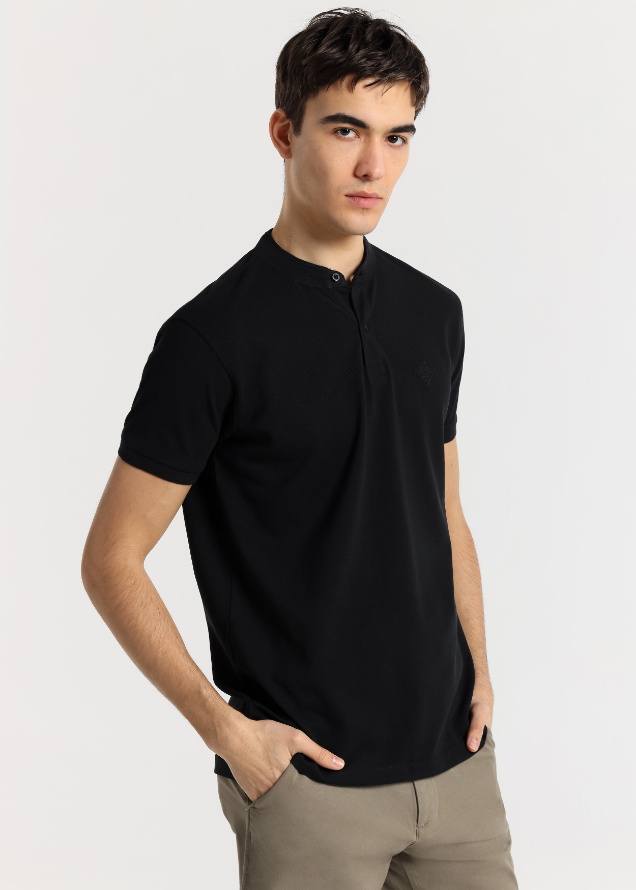 Pólo clássico de manga curta Preto