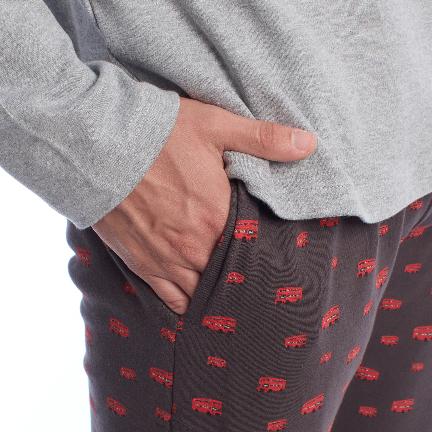 Pijama de Manga Comprida Cinza-Castanho