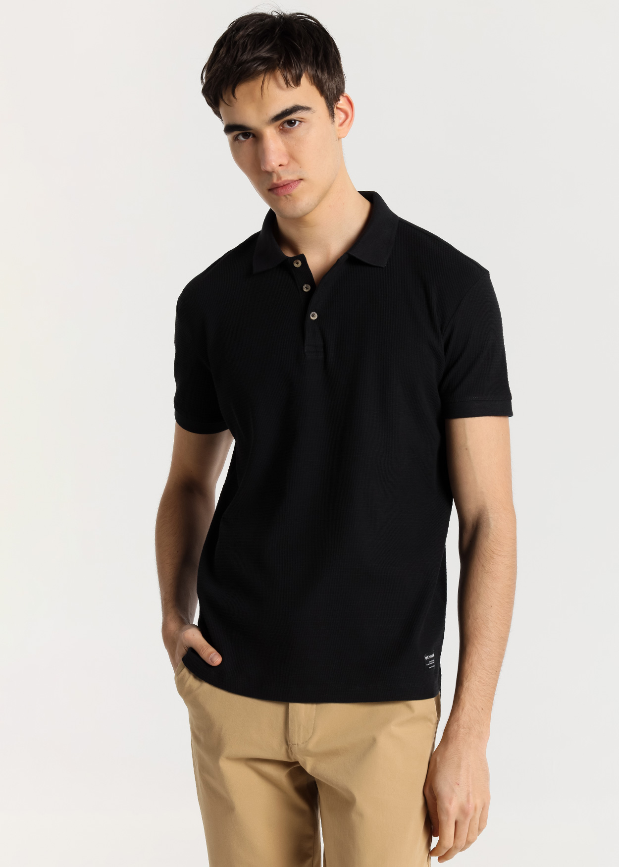 Pólo manga curta em malha jacquard estilo clássico Preto