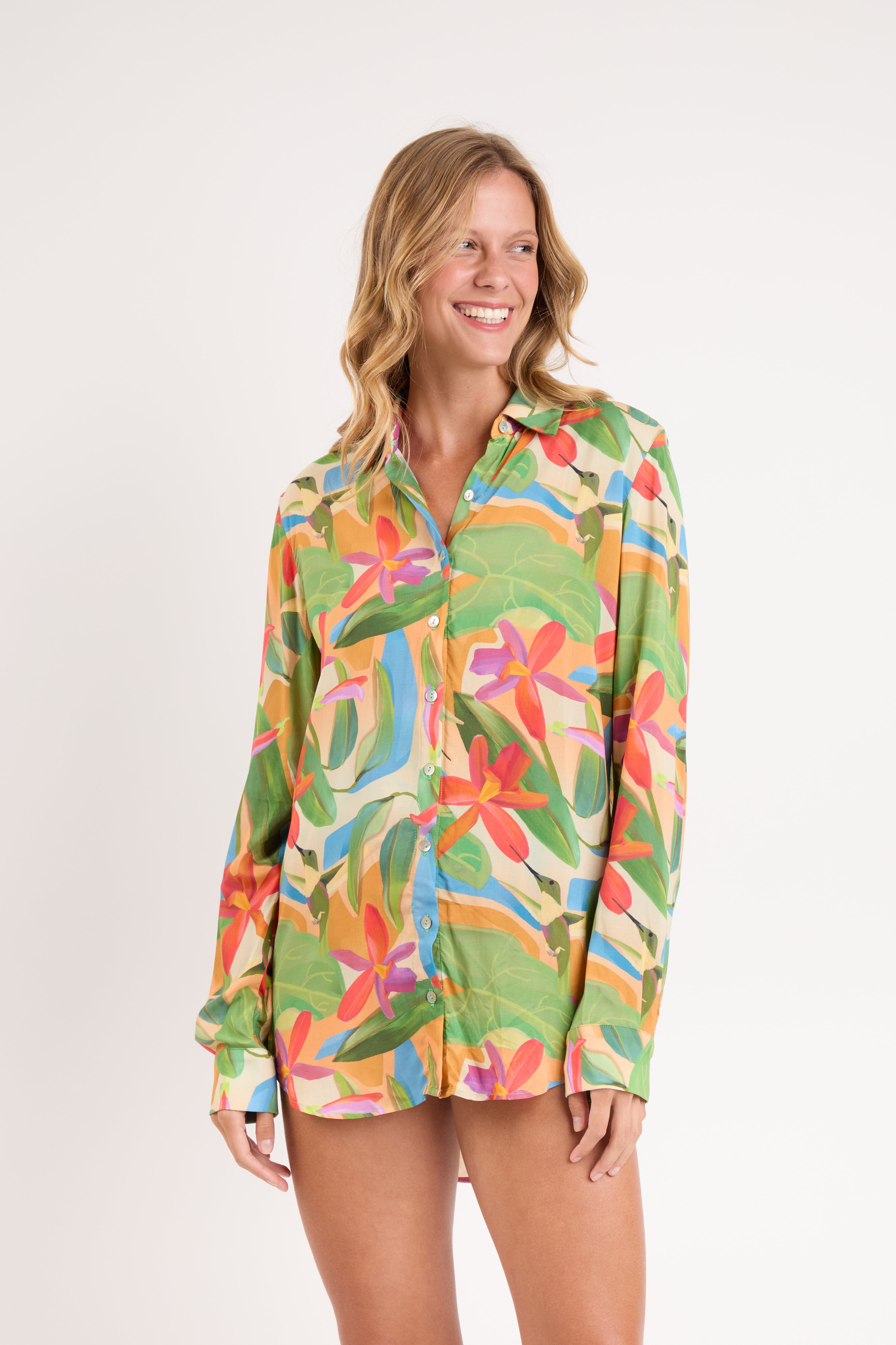 Vestido-Camisa Tropical Greta Verde