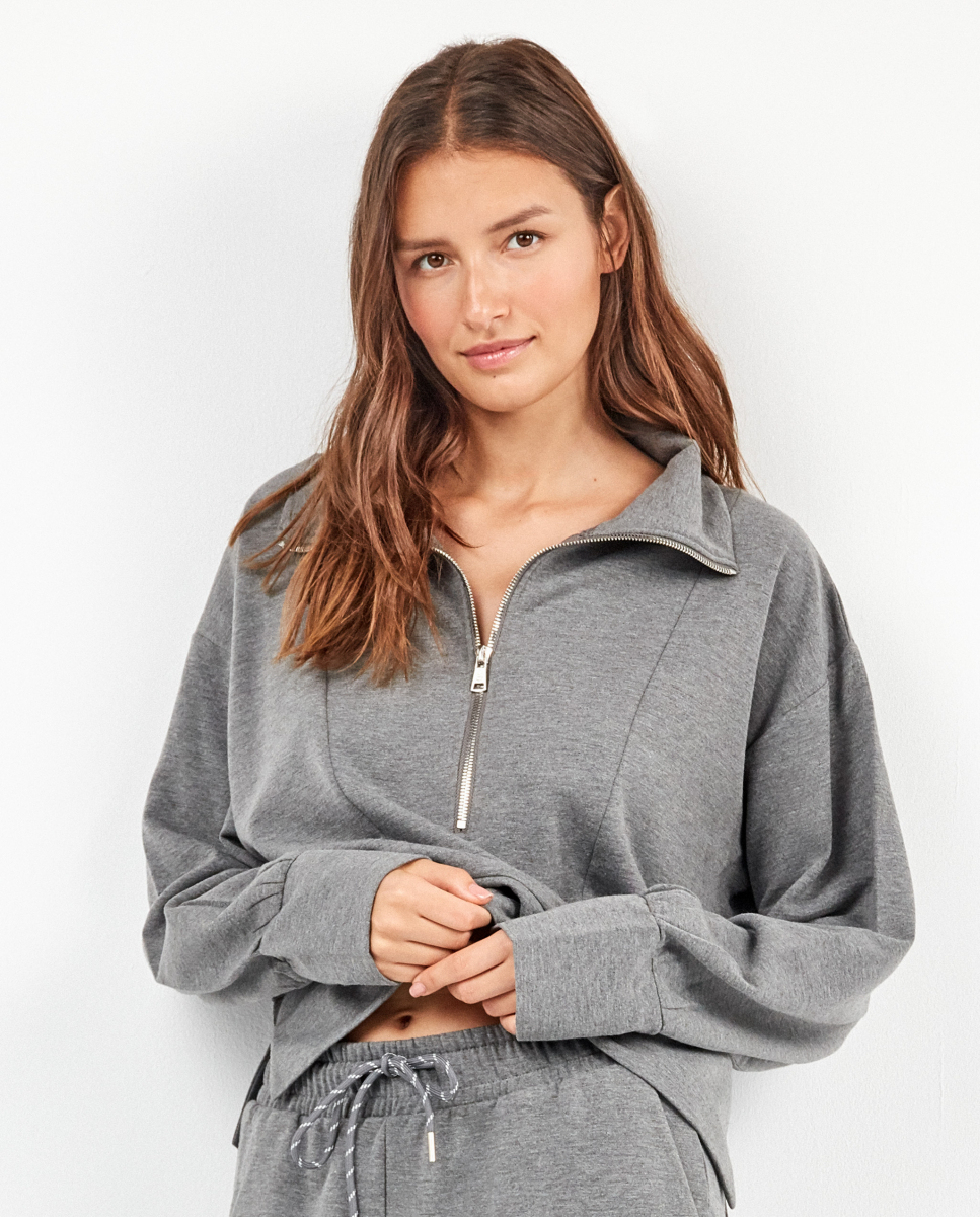 Sweatshirt zíper duplo Cinzento