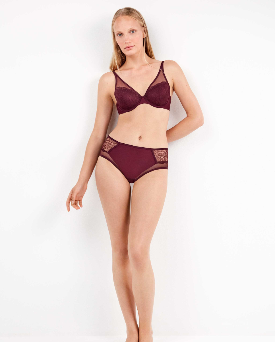 Bralette com renda bordada Vermelho
