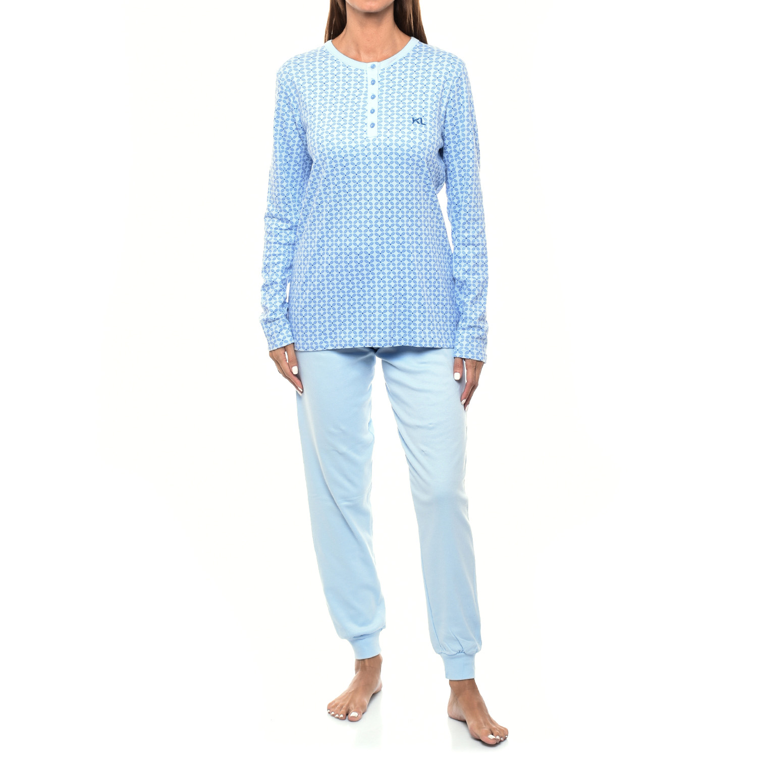 Pijama de Manga Comprida Azul Claro