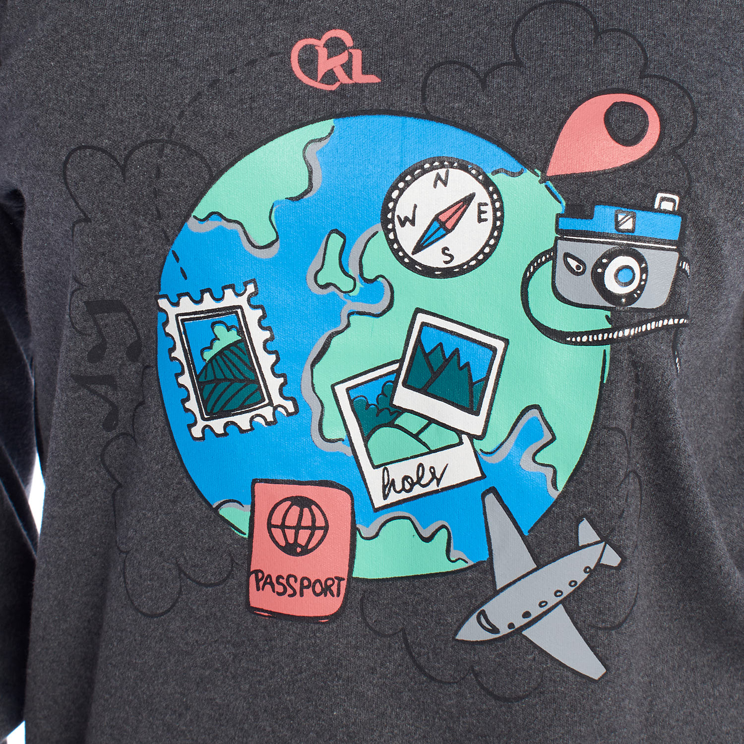 Pijama de Manga Comprida Cinza Escuro-Vermelho