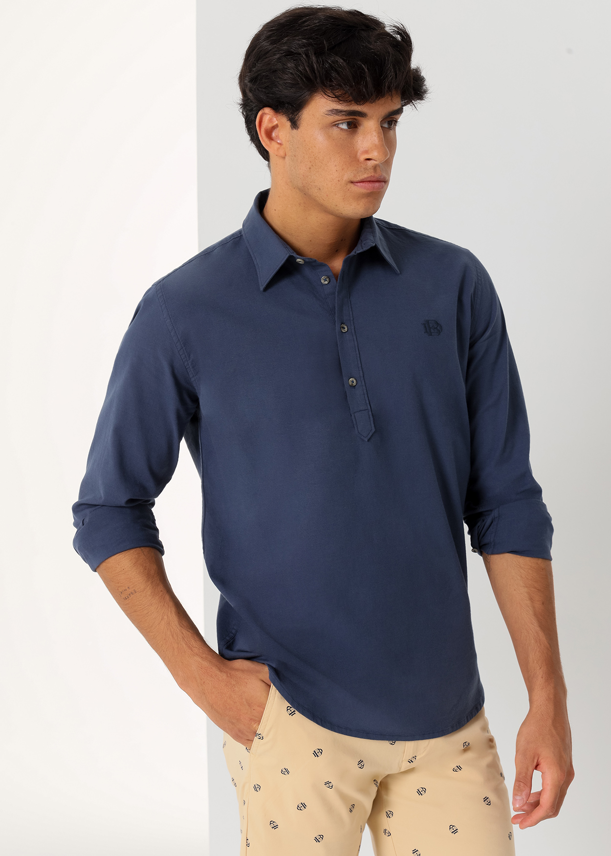 Pólo Básica de Manga Longa com Elástico Azul