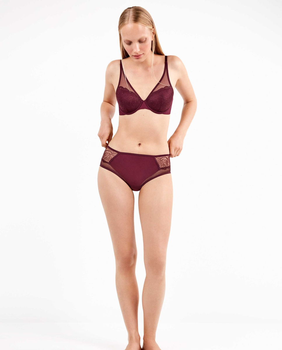 Cuecas detalhes transparentes Vermelho