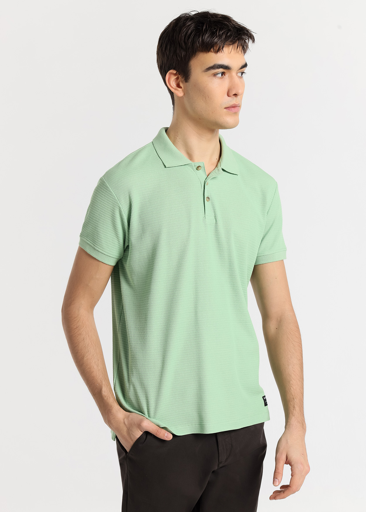 Pólo manga curta em malha jacquard estilo clássico Verde