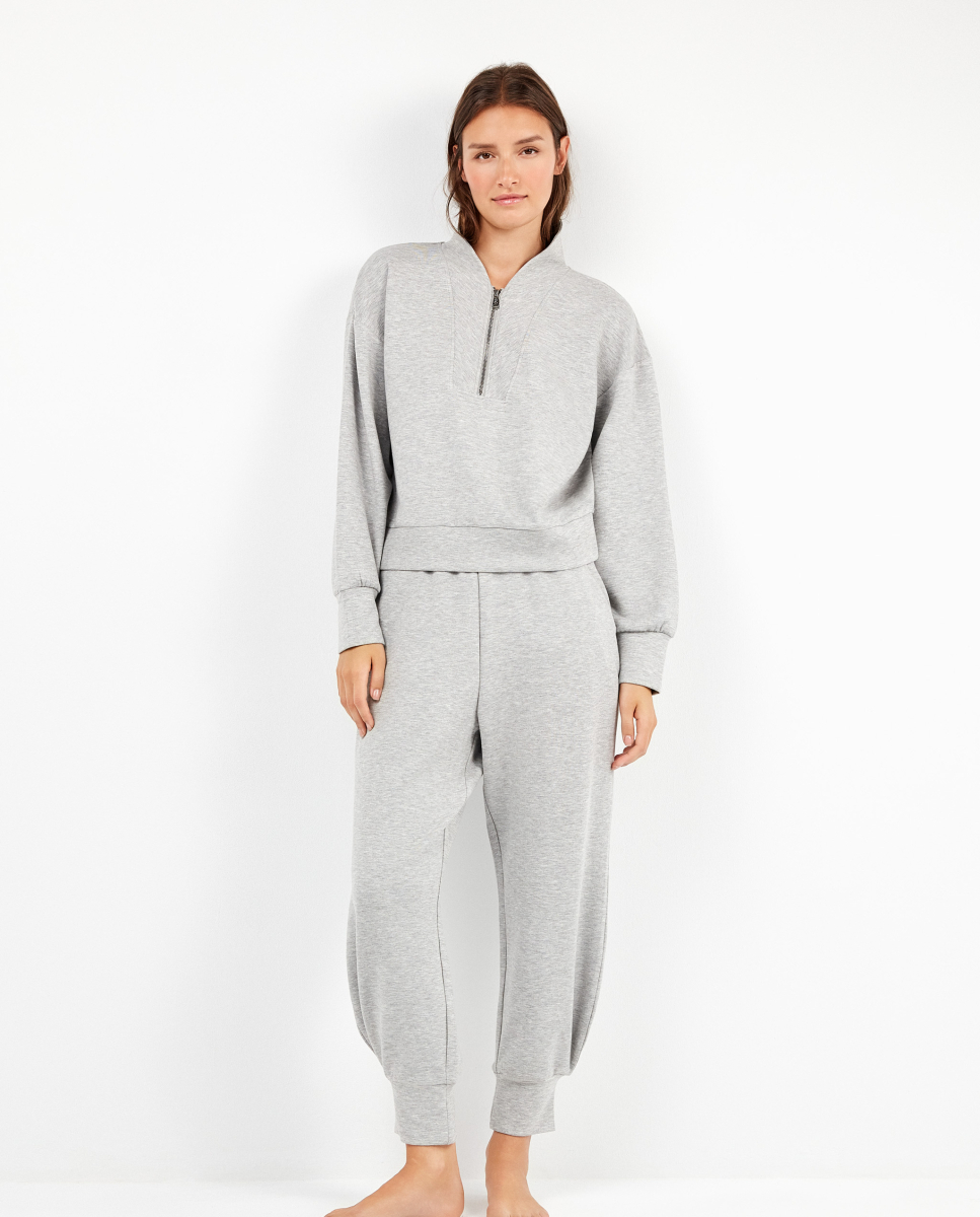 Sweatshirt com zíper duplo Cinzento