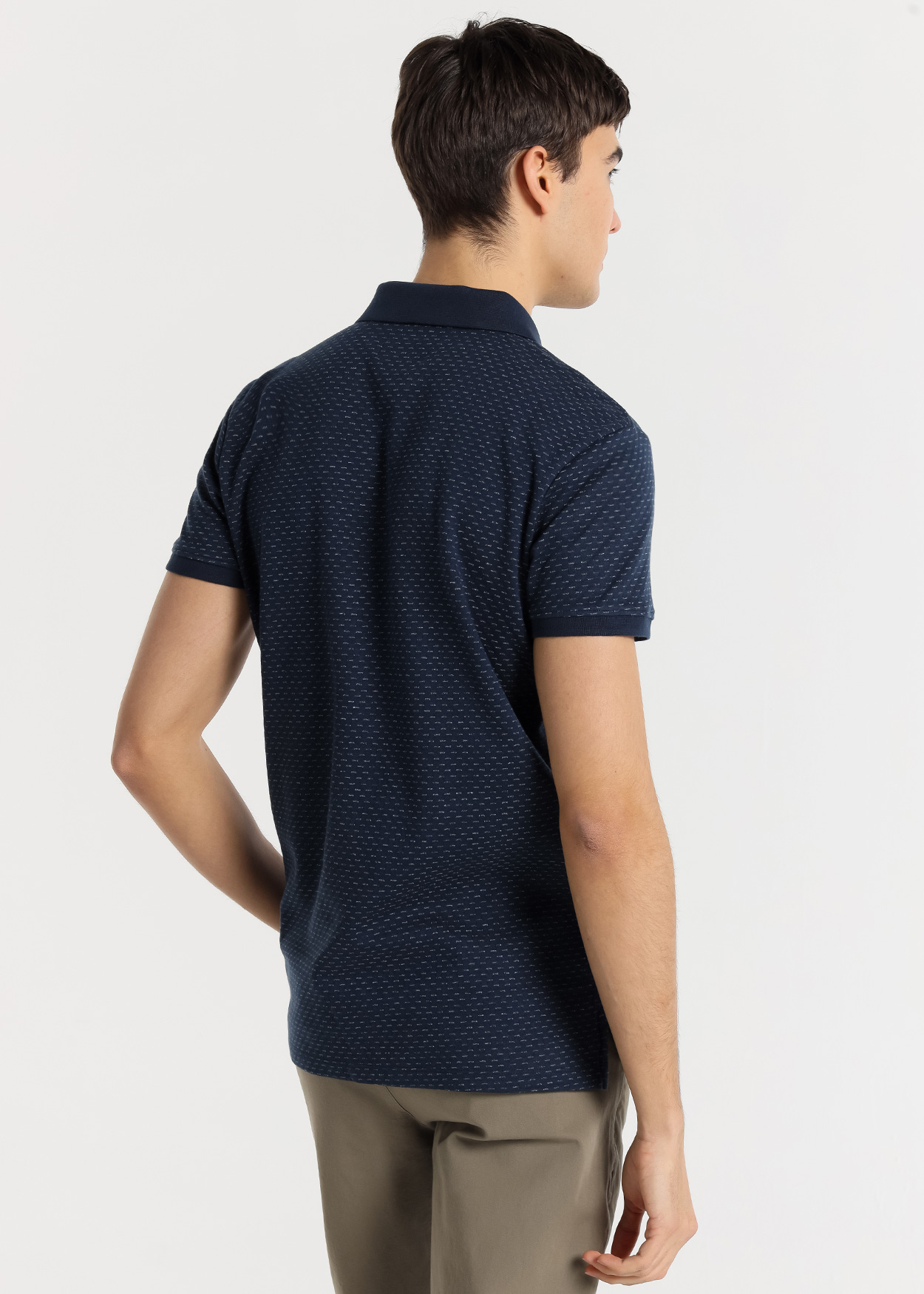 Pólo de manga curta tecido Jaquard Azul