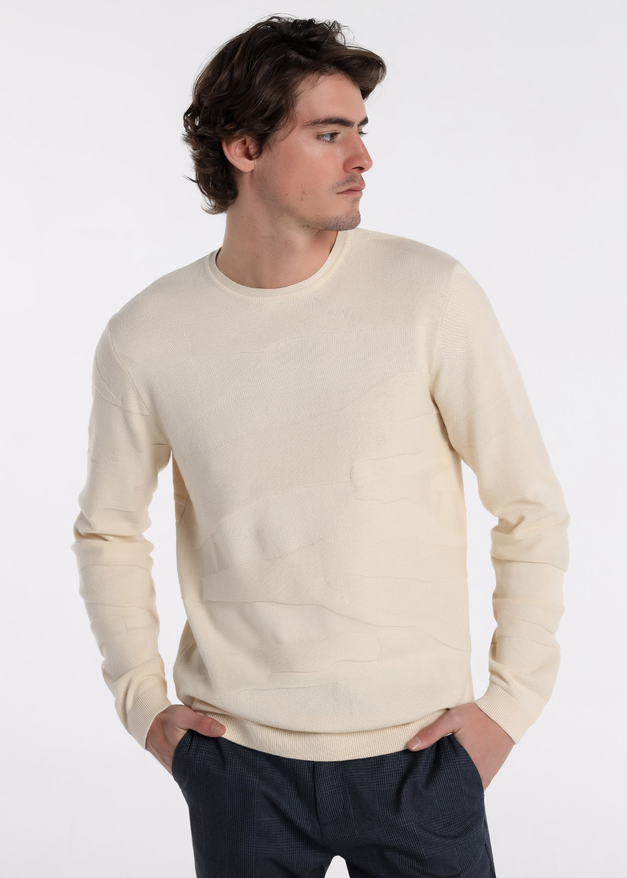 Camisola de gola redonda Bege