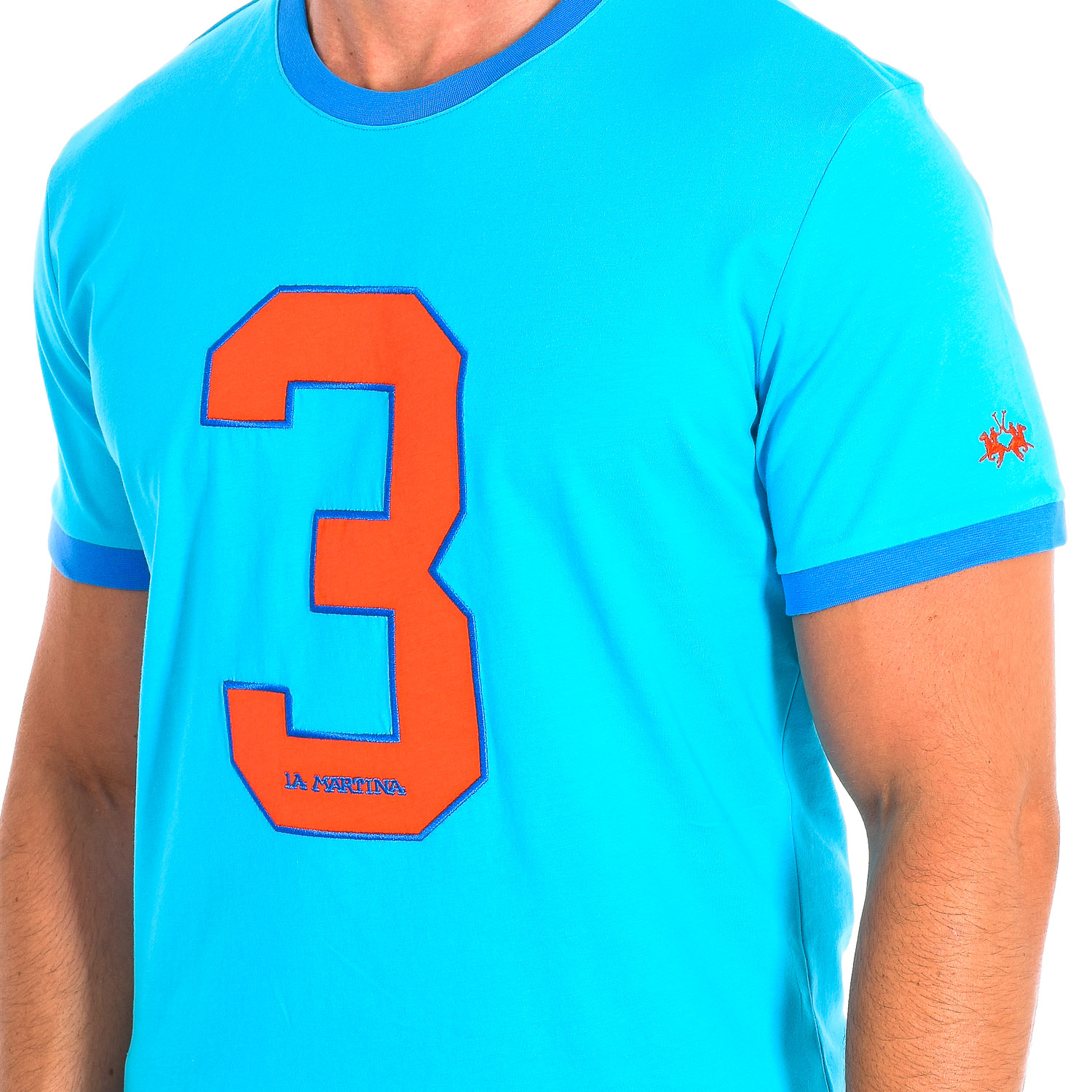 T-Shirt Homem Azul e Laranja