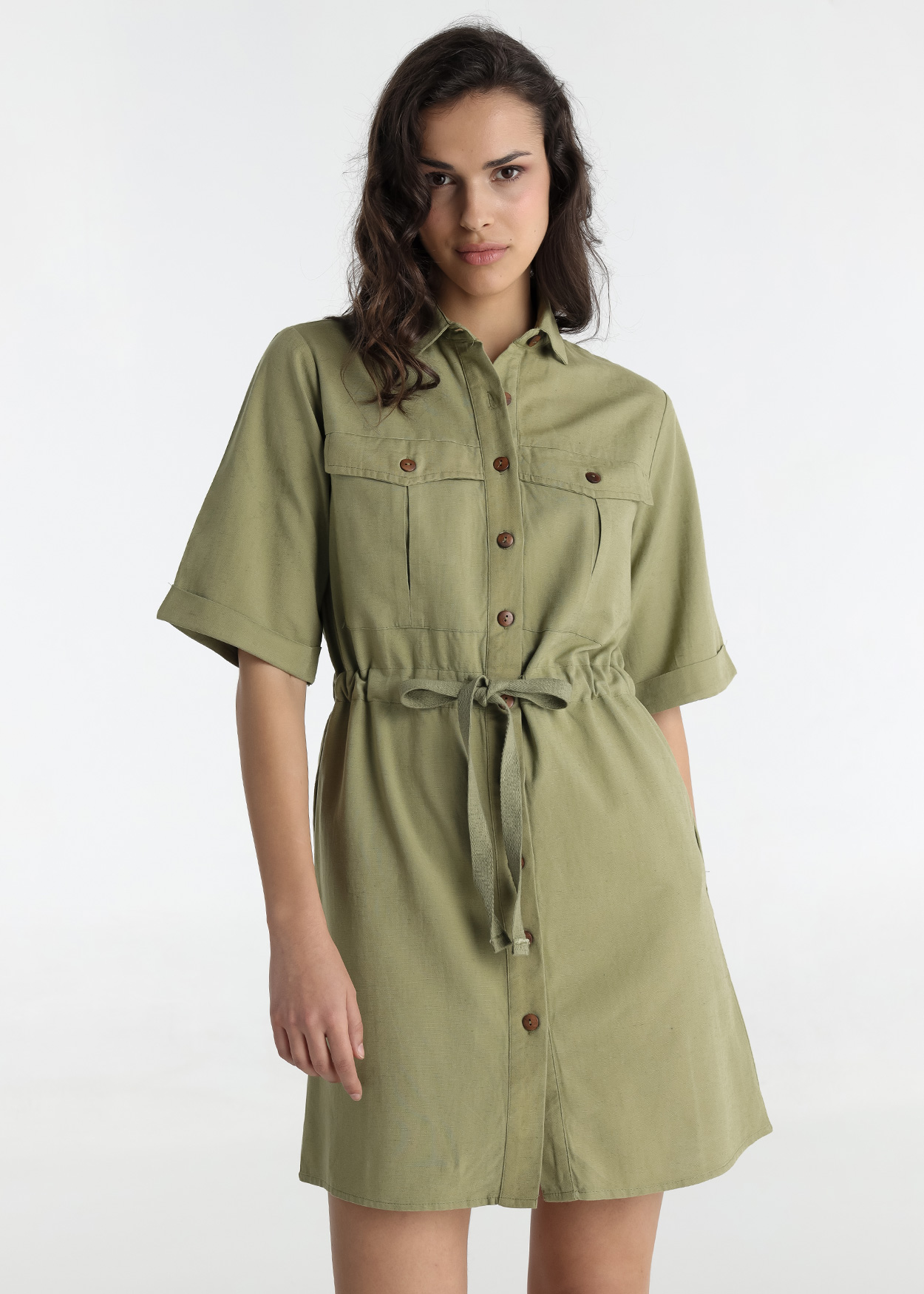 Vestido Curto de cintura ajustável Senhora Verde