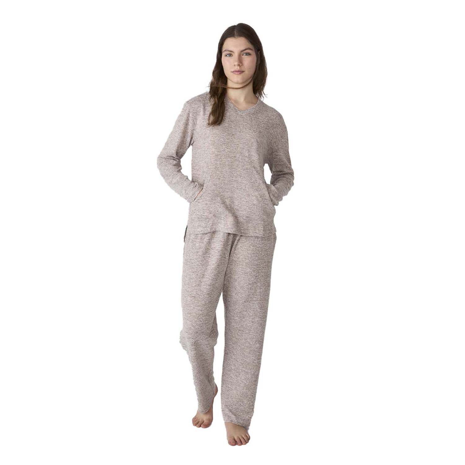 Pijama de Malha Suave Senhora Manga Comprida Castanho