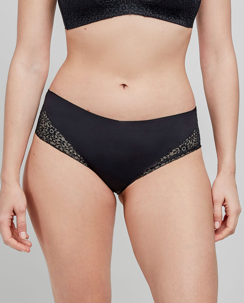 Cueca de cintura alta em renda Preto