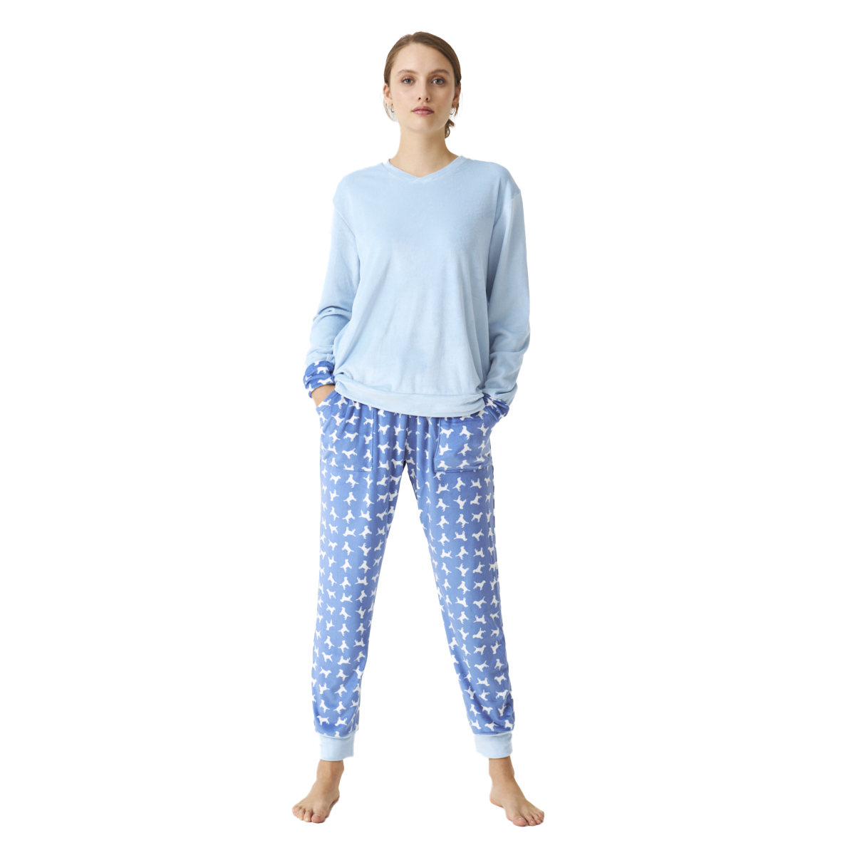 Pijama Senhora Manga Comprida Azul Claro