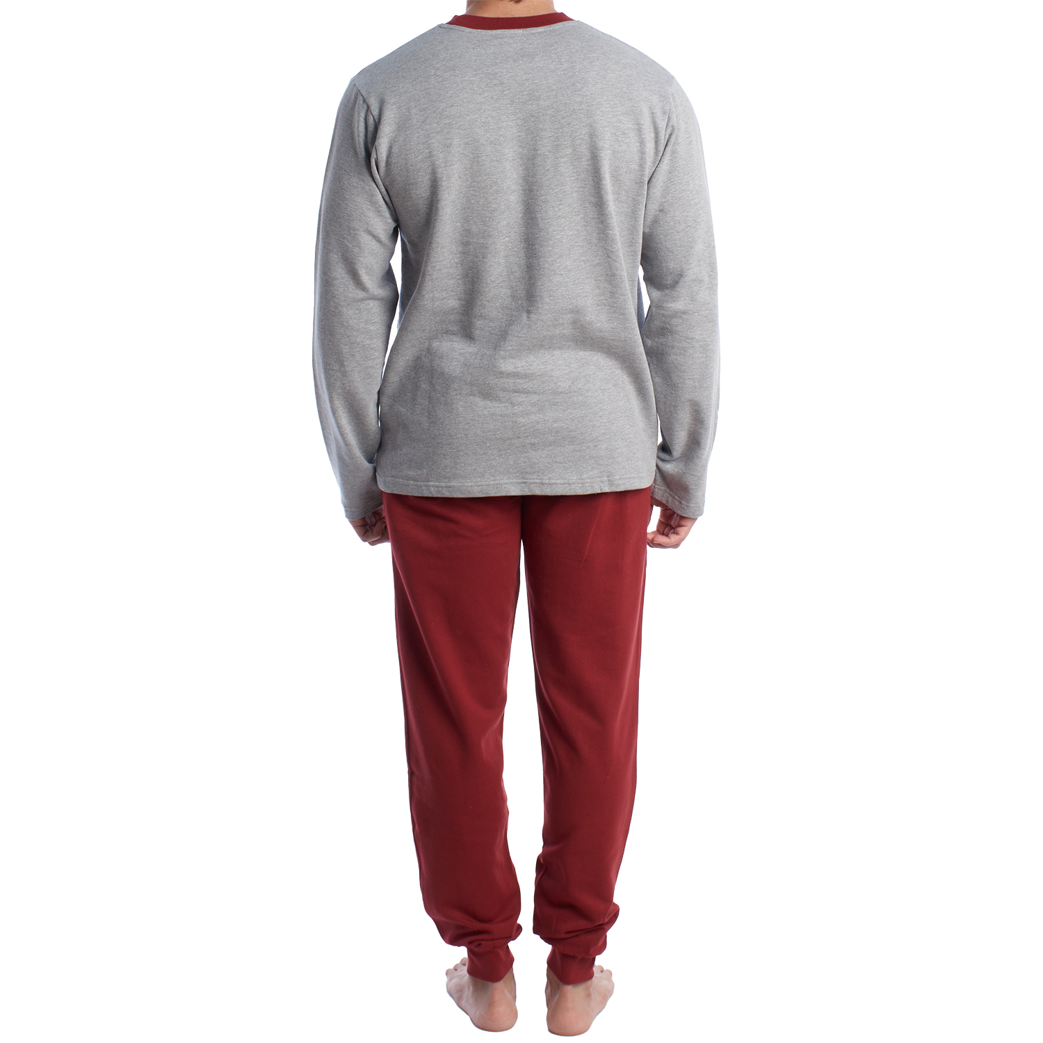 Pijama de Manga Comprida Cinza-Vermelho