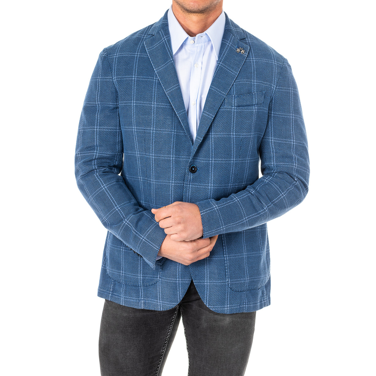 Blazer Homem com Padrão Xadrez Azul
