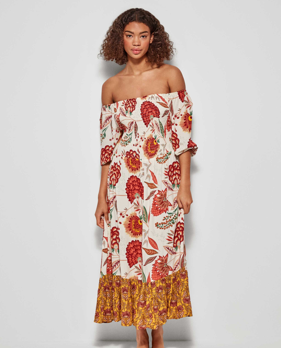 Vestido Longo mangas 3/4 MultiCor