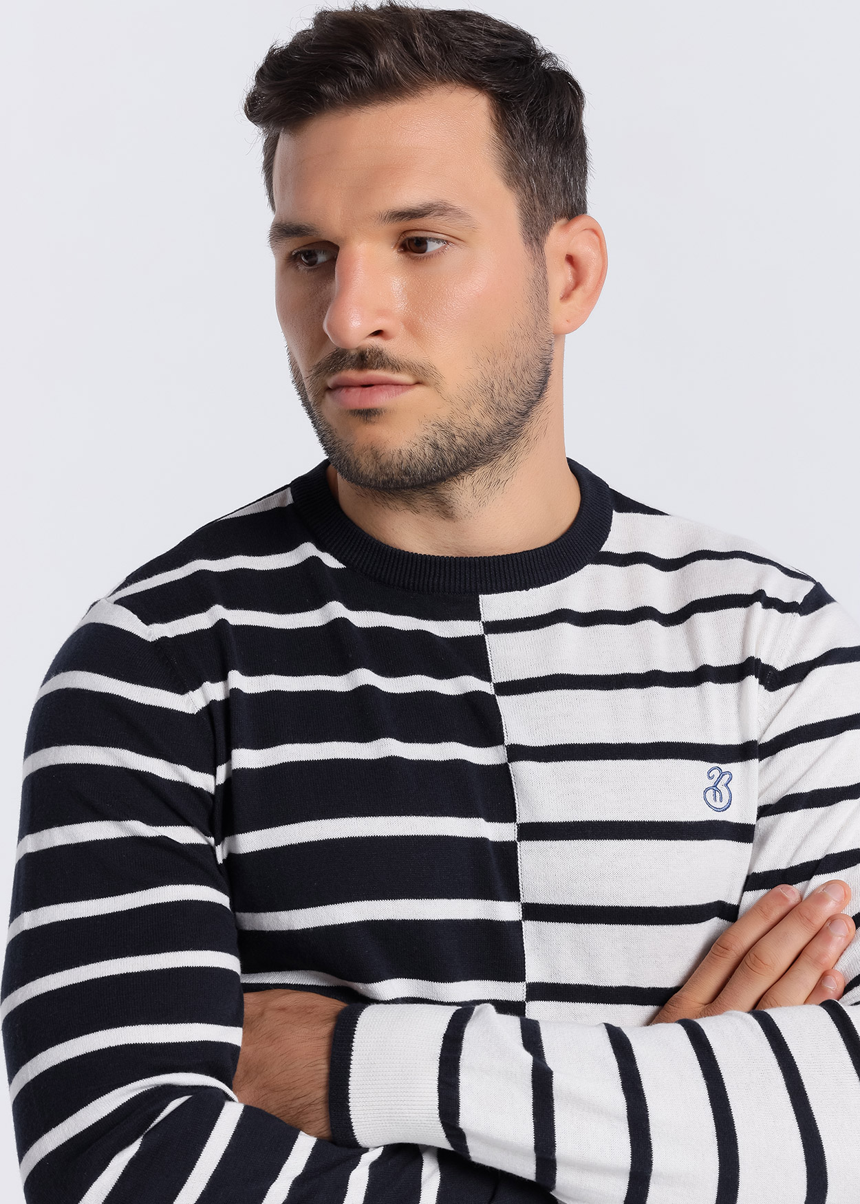 Camisola de gola redonda com riscas Azul