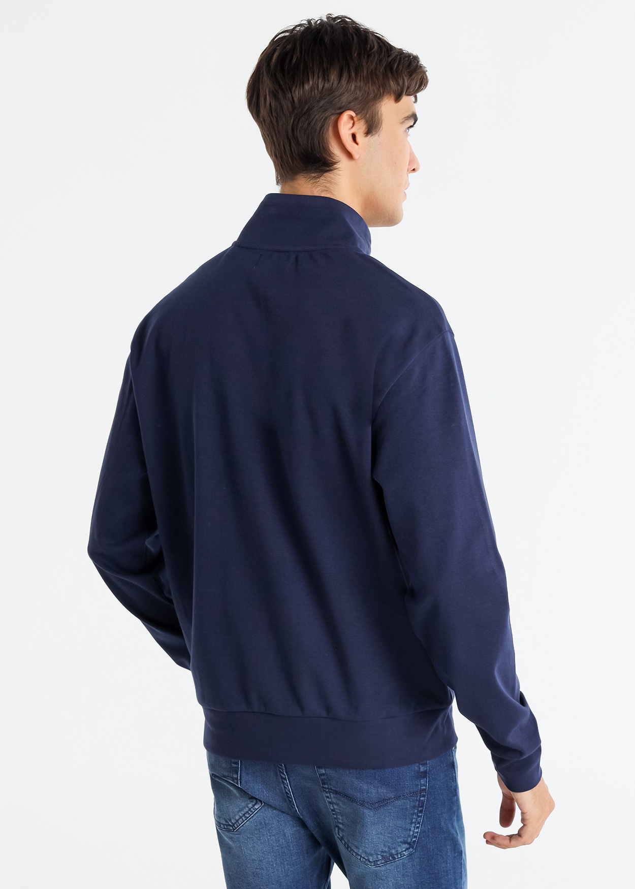 Sweatshirt com gola alta e zíper bordado Azul