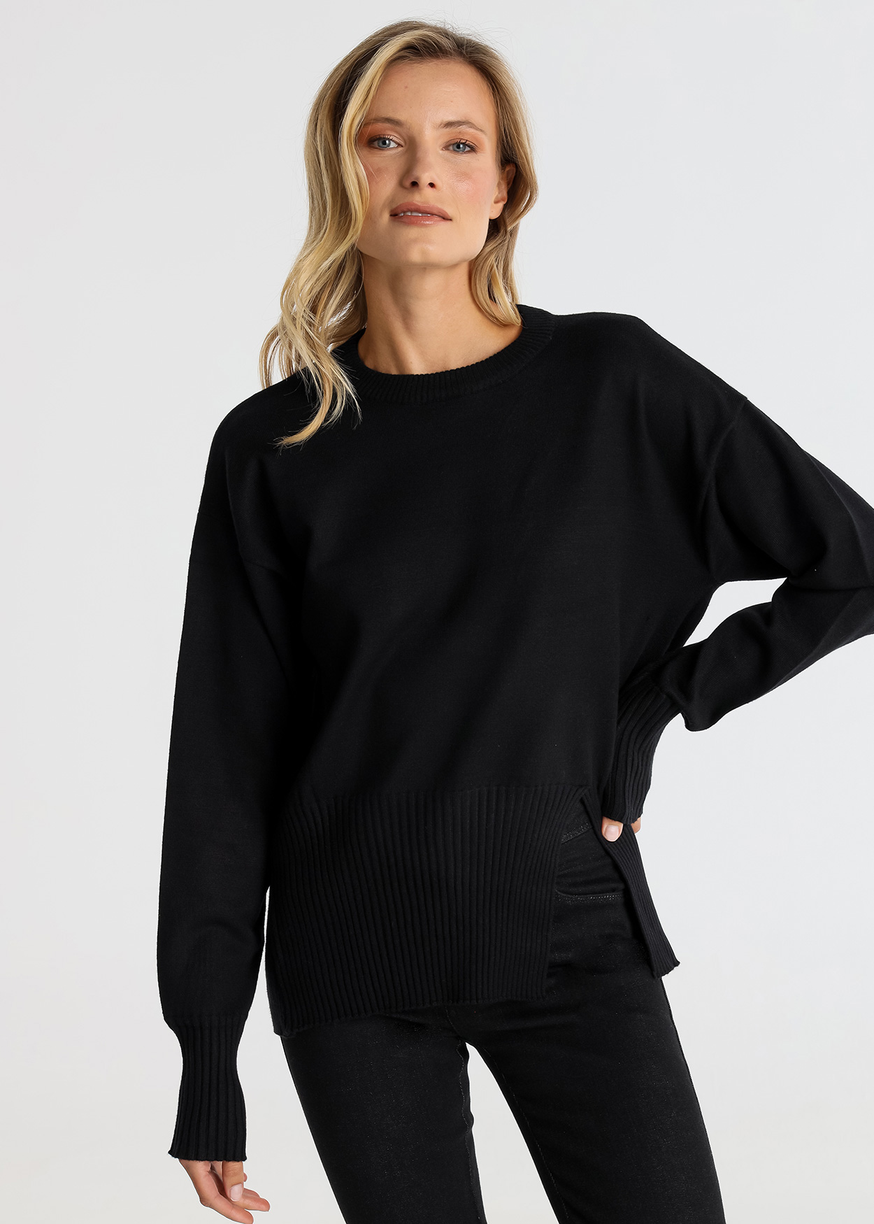 Camisola de gola redonda Senhora Preto