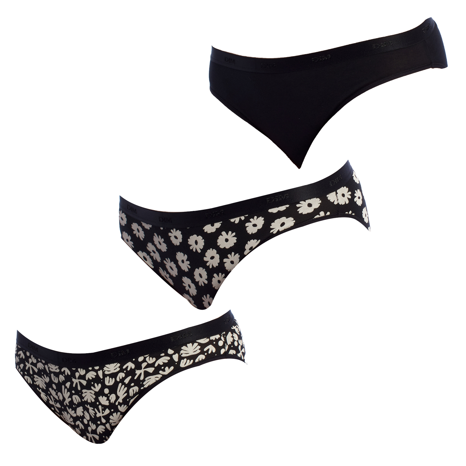 Pack 3 Cuecas Senhora Cotton Stretch Preto e Branco