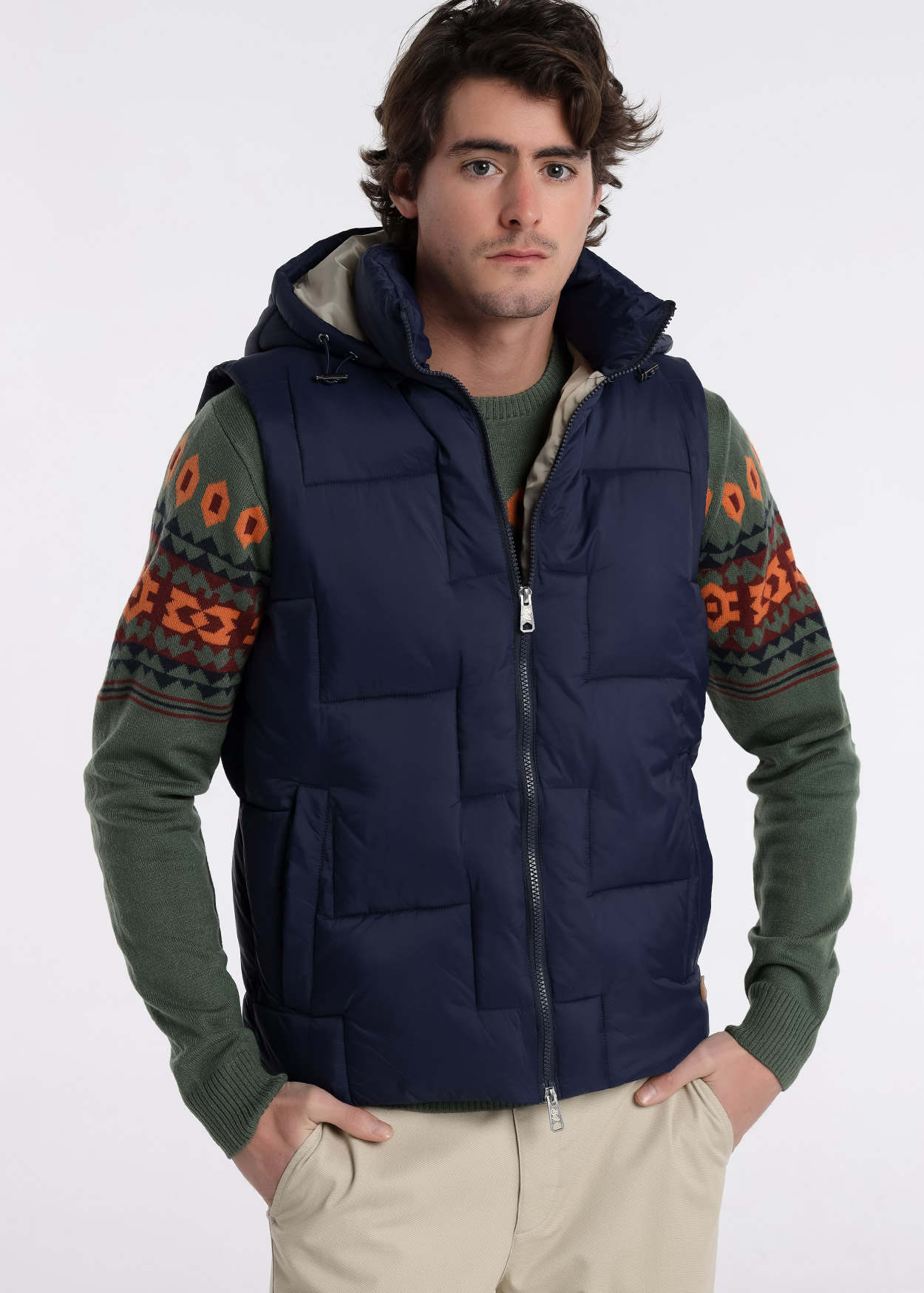 Colete acolchoado com capuz Azul