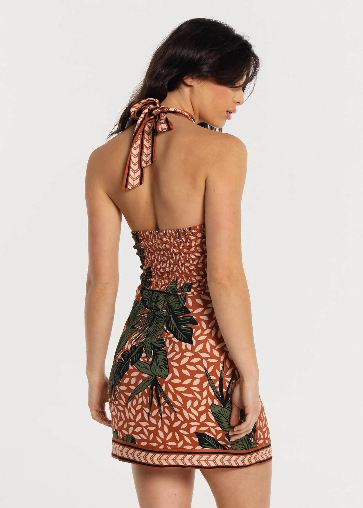 Vestido Curto Halter Tropical Senhora Multicolorido