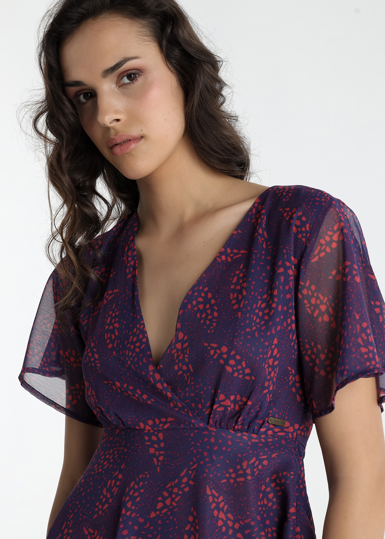 Vestido Curto decote em V Senhora Multicolorido