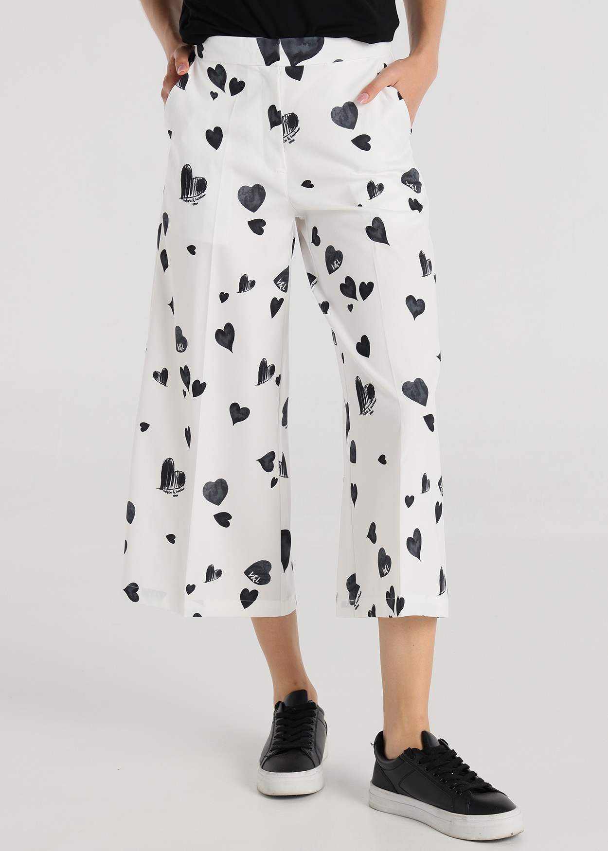 Calças cropped largas Senhora Branco