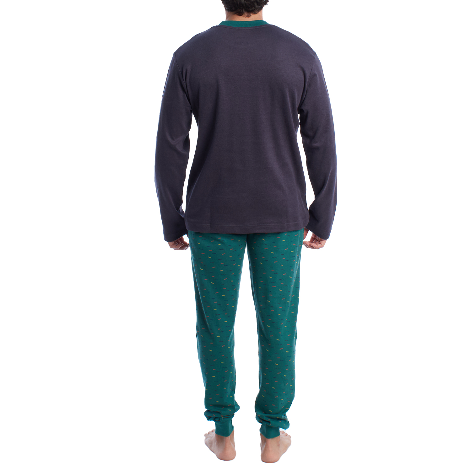 Pijama de Manga Comprida Azul-Verde