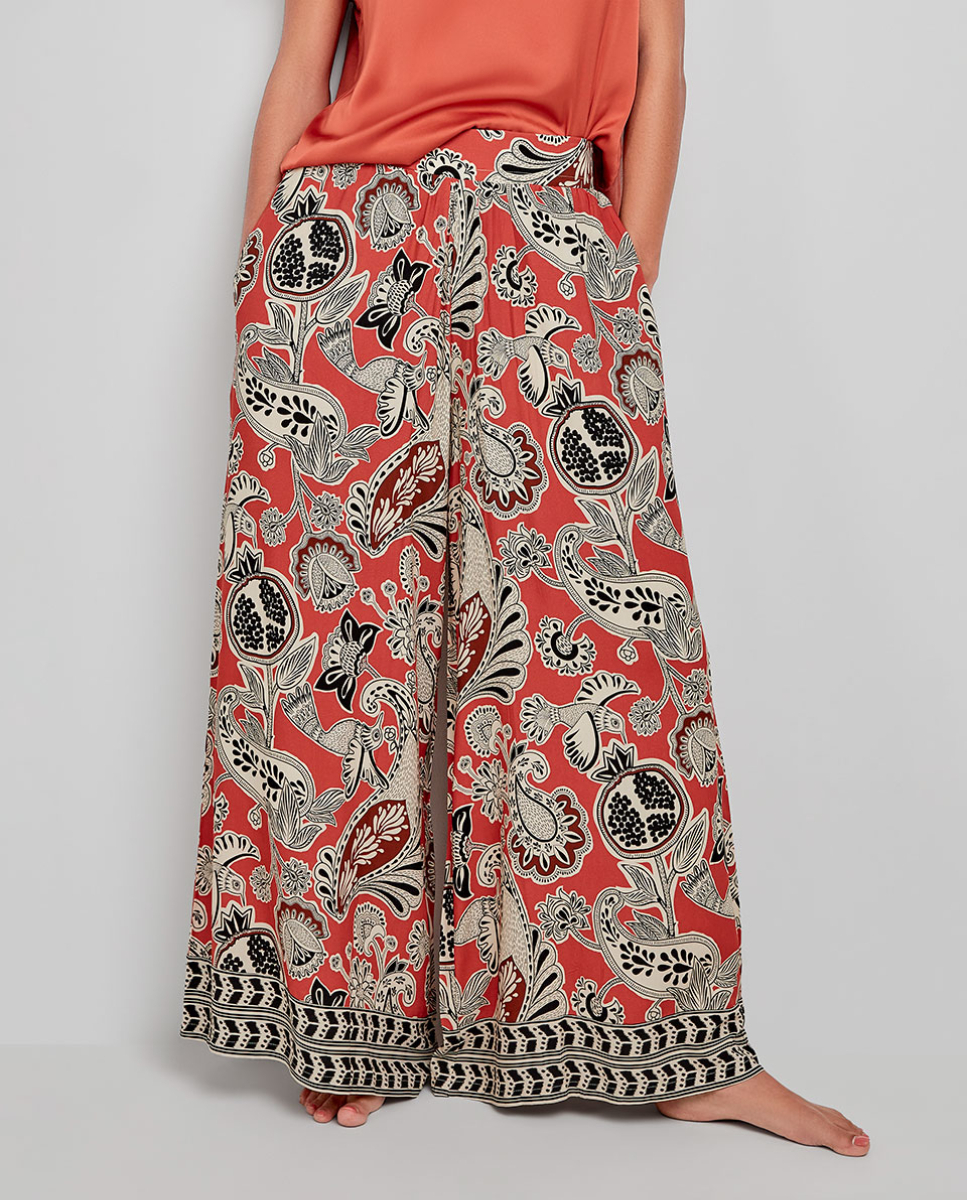 Calças de perna larga em tecido (para dentro e para fora) MultiCor