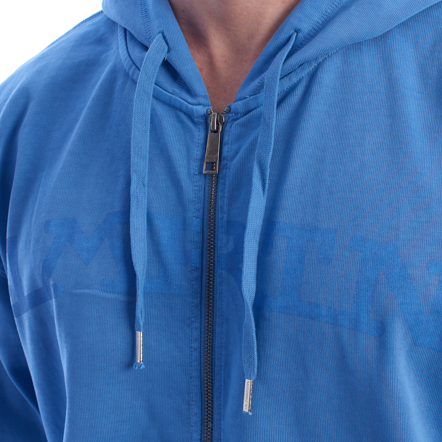 Sweatshirt Homem Regular Fit com Fecho e Capuz Azul