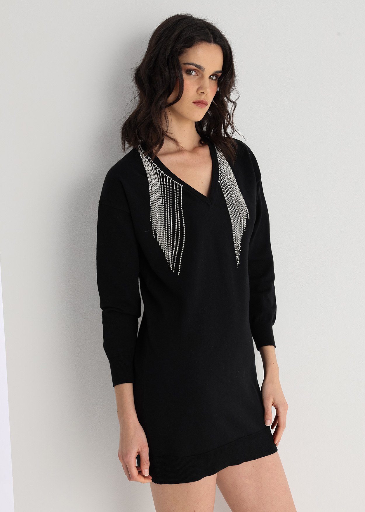 Vestido Curto de tricô Senhora Preto