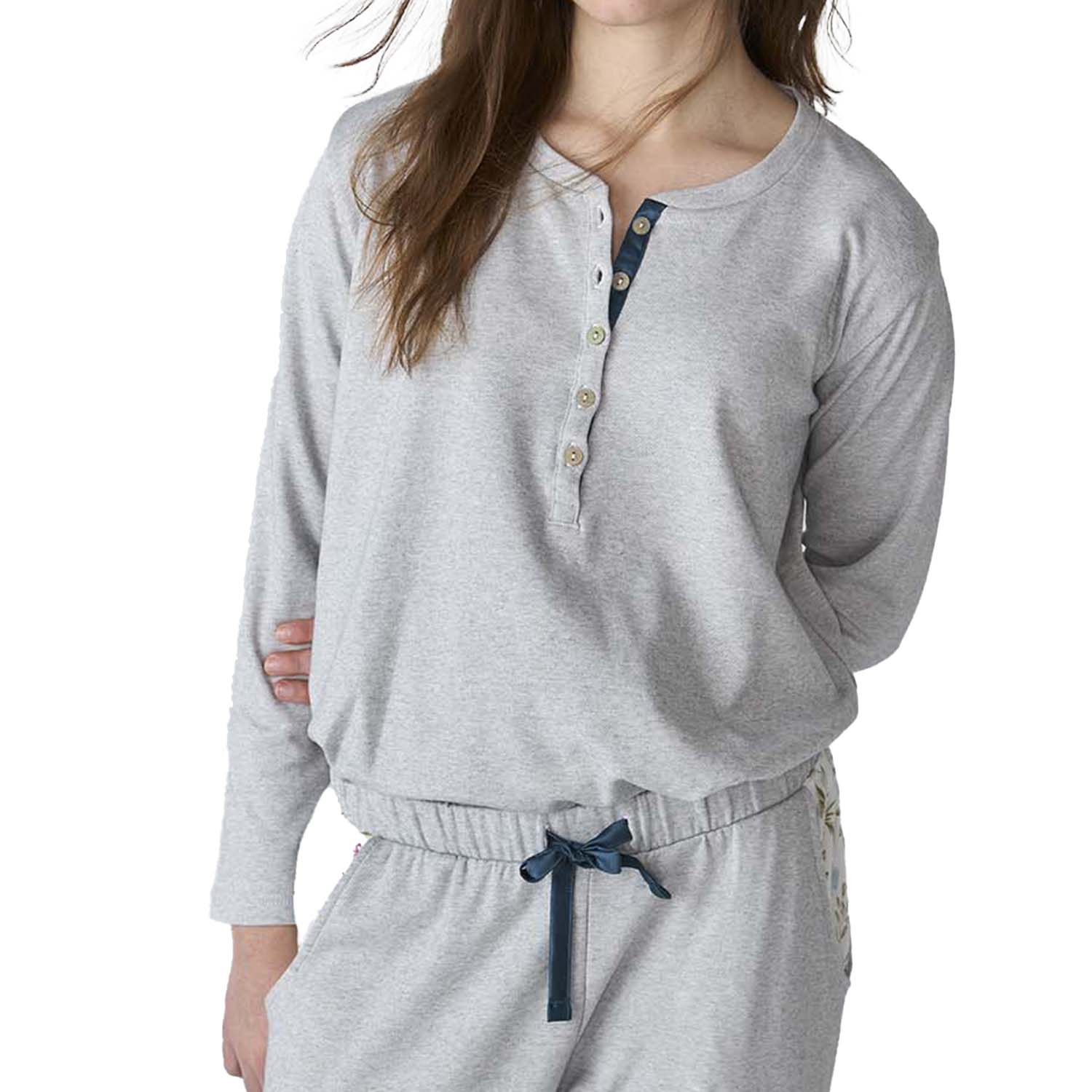 Pijama Senhora Manga Comprida Cinzento