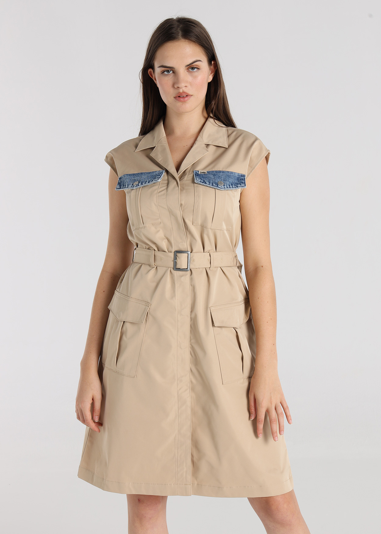 Vestido Midi corte trench Senhora Castanho