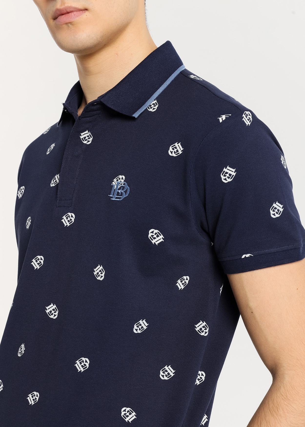 Pólo manga curta com mini estampa Azul