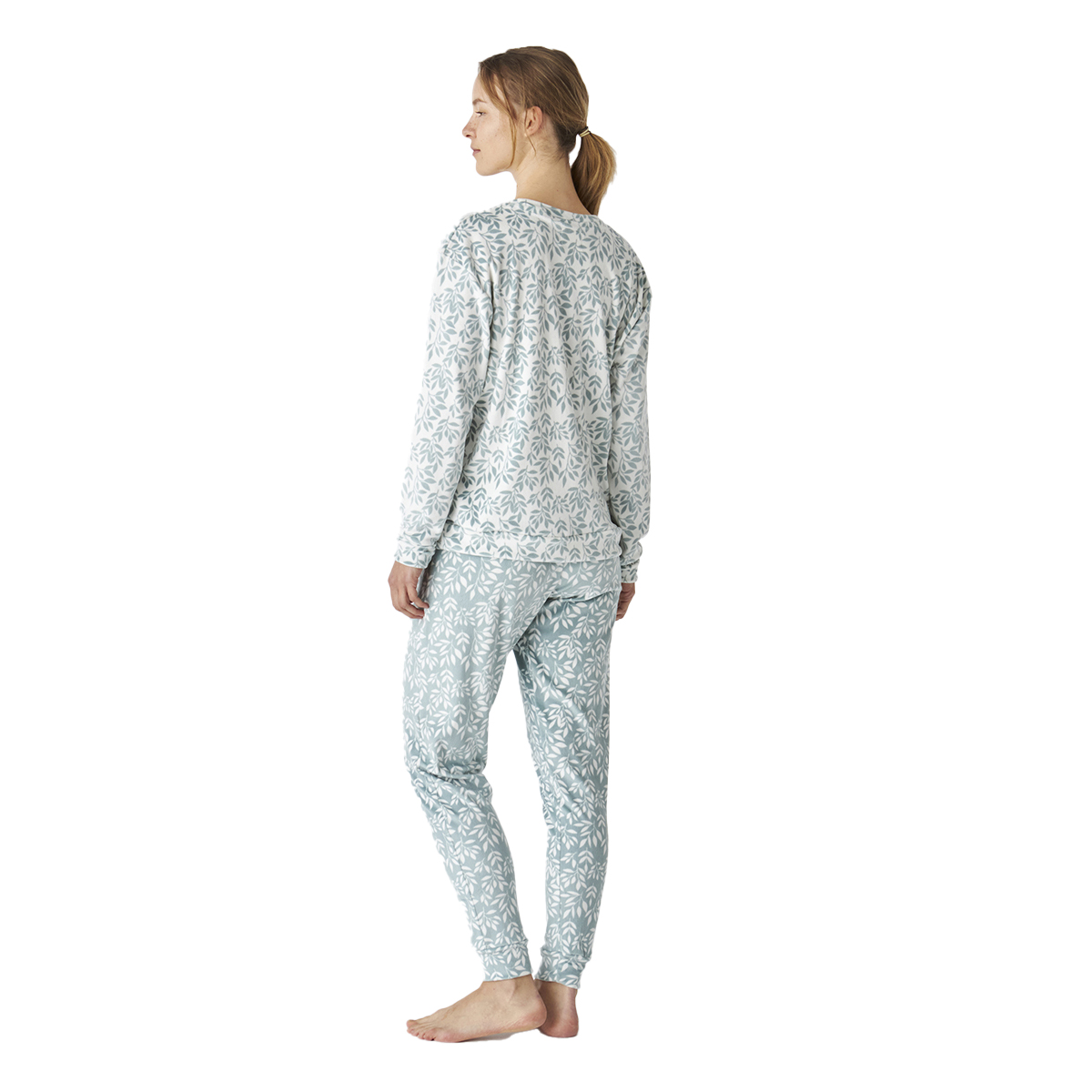 Pijama de Veludo Senhora Manga Comprida Azul Claro